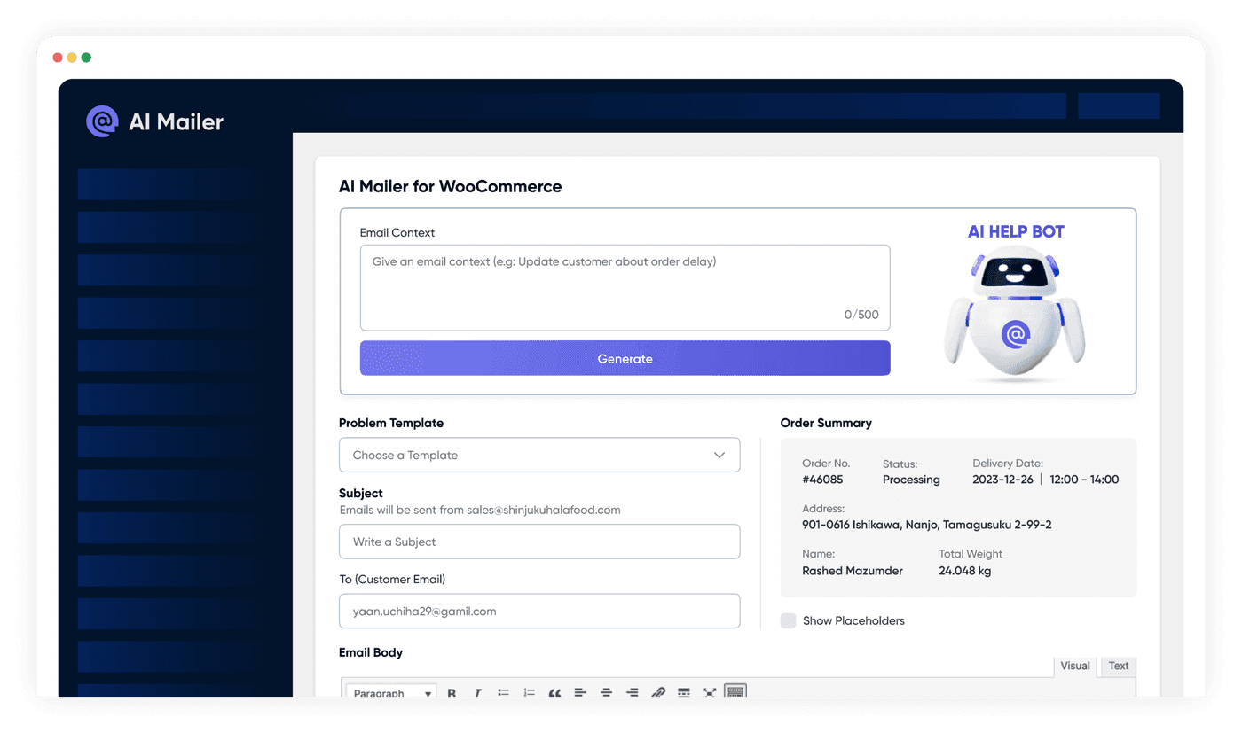 Ai Mailer for woocommerce