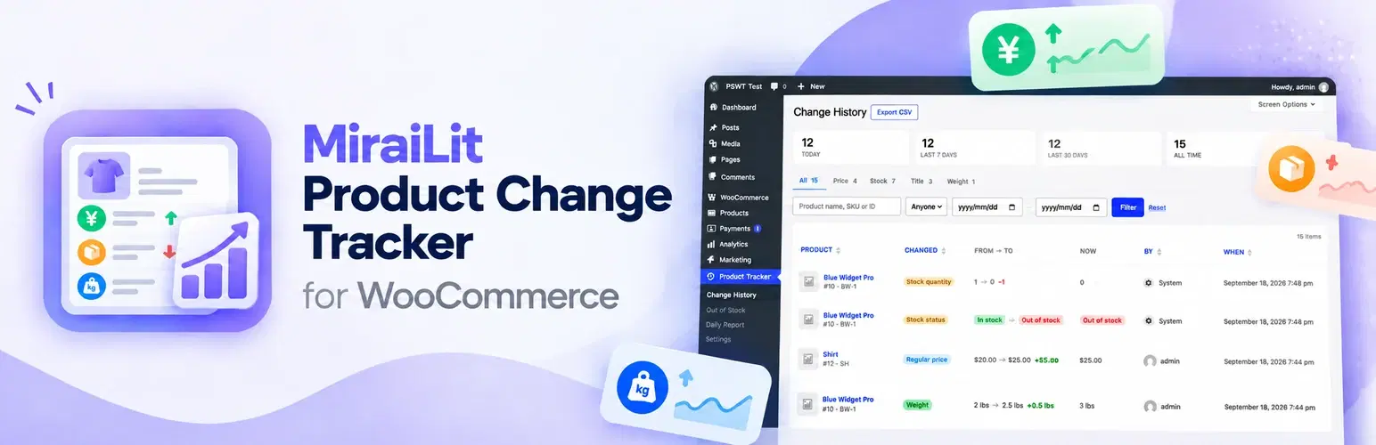MiraiLit Product Change Tracker for WooCommerce banner
